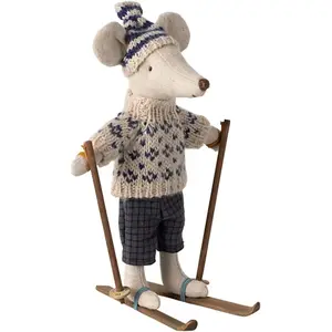 Maileg - Papa souris et ses skis Bleu marine taille unique pas cher