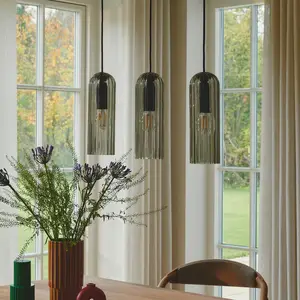 Comparateur de prix : Nordlux Suspension Miella, à 3 lampes, verre strié, fumé/noir