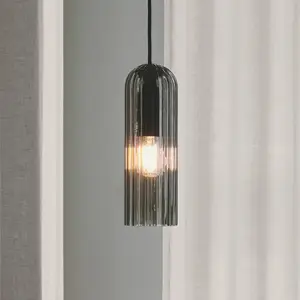 Comparateur de prix : Nordlux Suspension Miella, verre strié, gris fumé/noir