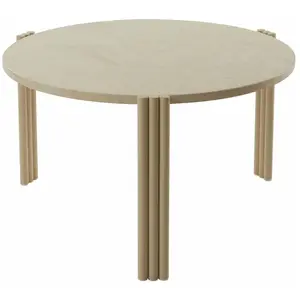 Table basse ronde en acier beige et travertin 45 x 80 cm Tribus - AYTM pas cher