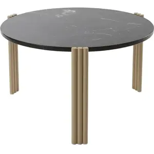 Table basse ronde en acier beige et marbre noir 35 x 60 cm Tribus - AYTM pas cher