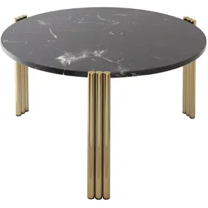 Table basse en acier doré et marbre noir 35 x 60 cm Tribus - AYTM pas cher