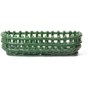 ferm LIVING Corbeille Ceramic, ovale, vert, longueur 30 cm, céramique pas cher