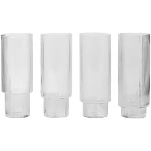 Ferm Living - Verres long Ripple - Set de 4 Transparent taille unique