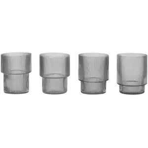 4 Verres à eau gris fumé 20cl Ripple - Ferm Living pas cher
