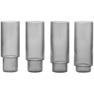 4 Verres à eau long drink Ripple gris fumé - Ferm Living