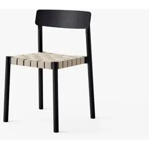 Chaise en bois noir et sangles en lin noir Betty - &tradition pas cher