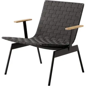 &tradition Fauteuil de jardin avec accoudoirs en acier et sangles en polyester noir Ville AV44 - pas cher