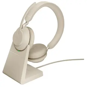 Jabra Evolve2 65 MS Auriculares Bluetooth Beige + Soporte de Carga pas cher