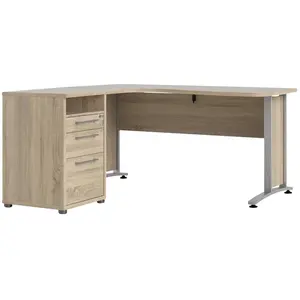 ebuy24 Bureau d'angle Prima avec caisson 160 x 150 cm chêne structuré pas cher