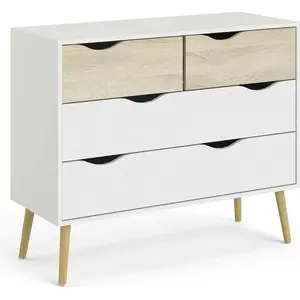 Tvilum Commode 4 tiroirs OSLO blanc/ imitation chêne pas cher