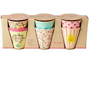 Rice Lot de 6 gobelets pour enfant - Motif imprimé funky - Taille M : 9 x 9 cm - Couleur : rose/jaune pas cher