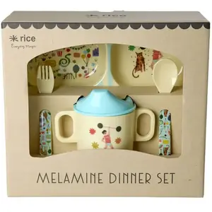 Rice - Coffret de repas en mélamine Fun Fair Bleu Clair taille unique pas cher
