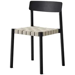 Chaise en bois noir et sangles en lin naturel Betty - &tradition pas cher
