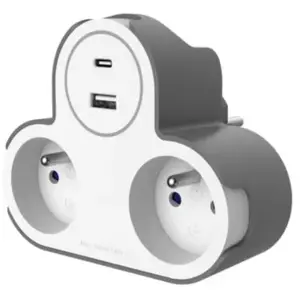 Adaptateur triplite + 2 USB Jacobsen blanche 16A pas cher