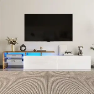 Meuble TV - MODERNLUXE - 170x33x33.5 cm - LED - 2 tiroirs - Étagères e... pas cher