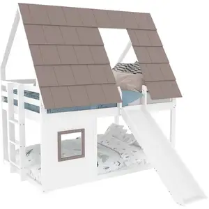 MERAX Lit superposé 140x200cm coloris blanc+marron pin et mdf lit enfa... pas cher