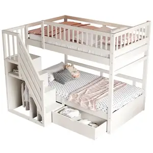 MERAX Lit superposé 90x200cm coloris blanc bois massif lit enfant blanc pas cher
