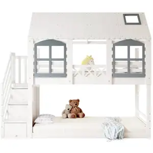 MERAX Lit superposé 90x200cm coloris blanc lit enfant blanc pas cher