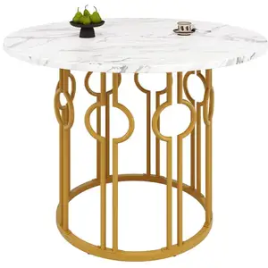 MERAX Table de séjour ronde fixe blanc+doré - 100x100-100max.cm table ...Vendu parconforama