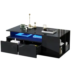 MERAX Table basse rectangulaire noir avec 2 tiroirs - 50x100 cm led pa... pas cher