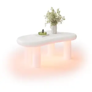 MERAX Table basse forme atypique blanc avec 1 tiroir - 65,5x98 cm led ... pas cher
