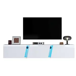 MERAX Meuble tv blanc 180cm led panneau de particules meuble tv blanc pas cher
