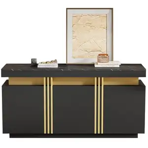 MERAX Buffet 3 porte(s) 0 tiroir(s) - 140 cm noir panneau de particule... pas cher