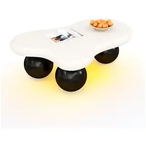 MERAX Table basse forme atypique blanc+noir - 62,5x95 cm led mdf table basse bicolore pas cher