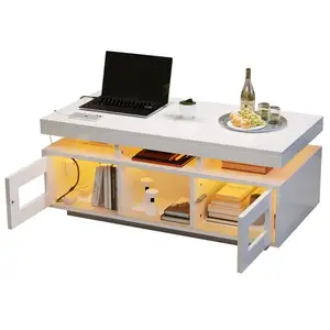 MERAX Table basse rectangulaire blanc - 50x100 cm led panneau de particules table basse blanc pas cher