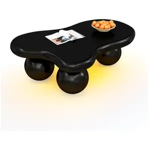 MERAX Table basse forme atypique noir - 62,5x95 cm led mdf table basse noir pas cher