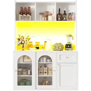 MERAX Buffet de cuisine 5 portes 1 tiroir - 120 cm blanc led mdf et pa... pas cher