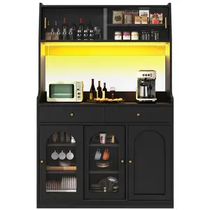 MERAX Buffet de cuisine 5 portes 2 tiroirs - 120 cm noir led mdf et pa... pas cher