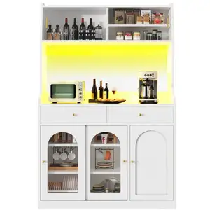 MERAX Buffet de cuisine 5 portes 2 tiroirs - 120 cm blanc led mdf et p... pas cher
