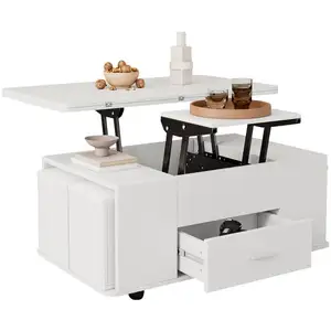 MERAX Table basse relevable rectangulaire blanc - 50x100 cm panneau de... pas cher