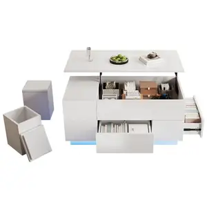 MERAX Table basse relevable rectangulaire blanc - 50x100 cm led panneau de particules table basse blanc pas cher