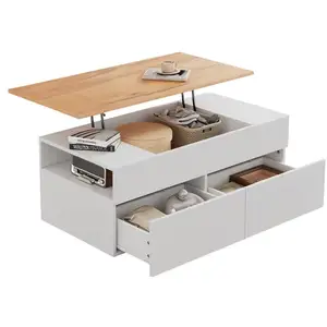 MERAX Table basse relevable rectangulaire blanc+naturel - 50x100 cm pa... pas cher