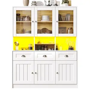 MERAX Buffet de cuisine 6 portes 3 tiroirs - 140 cm blanc led mdf buff... pas cher