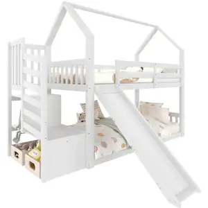 MERAX Lit superposé 90x200cm coloris blanc pin lit enfant blanc pas cher