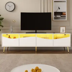 Meuble TV - MODERNLUXE - 180x40x50 cm - Éclairage LED - 4 tiroirs - Fa... pas cher