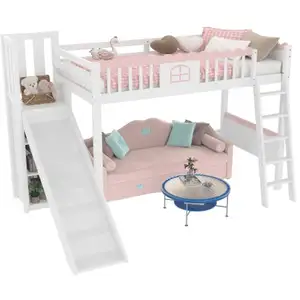 Lit mezzanine 90x200cm coloris blanc et rose merax pas cher