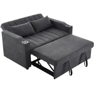 MERAX Canapé droit convertible 2 pl velours gris canapé gris pas cher