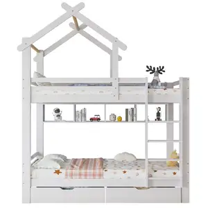 MERAX Lit superposé 90x200cm coloris blanc lit enfant blanc pas cher