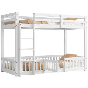MERAX Lit superposé 90x200cm coloris blanc lit enfant blanc pas cher