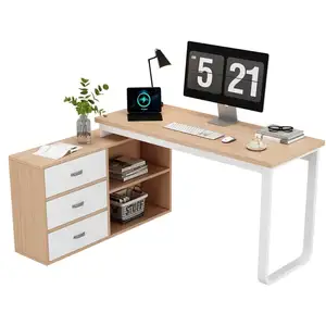 MERAX Bureau d'angle 147 cm coloris naturel+blanc bureau bicolore pas cher