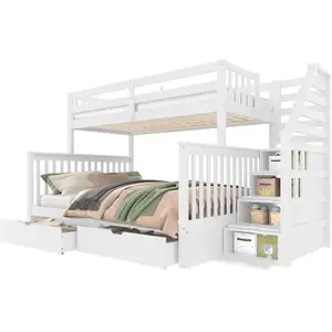 MERAX Lit superposé 140x200(90x200) cm coloris blanc pin lit enfant blanc pas cher