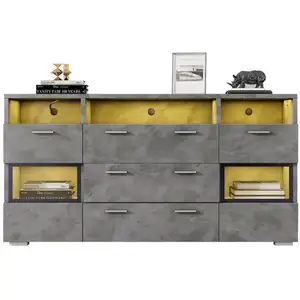 MERAX Buffet 2 porte(s) 3 tiroir(s) - 140 cm gris led panneau de particules buffet gris pas cher