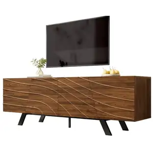 MERAX Meuble tv noyer 160 cm mdf meuble tv bois foncé pas cher