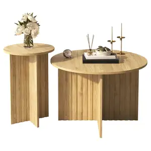 MERAX Table basse gigogne ronde naturel - 76x76 cm mdf table basse naturel pas cher