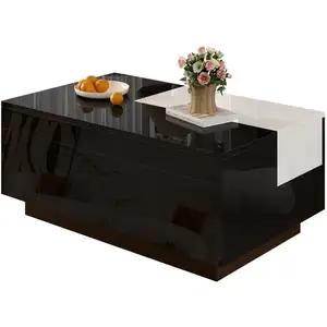 MERAX Table basse rectangulaire noir avec 1 tiroir - 50x80 cm led mdf table basse noir pas cher